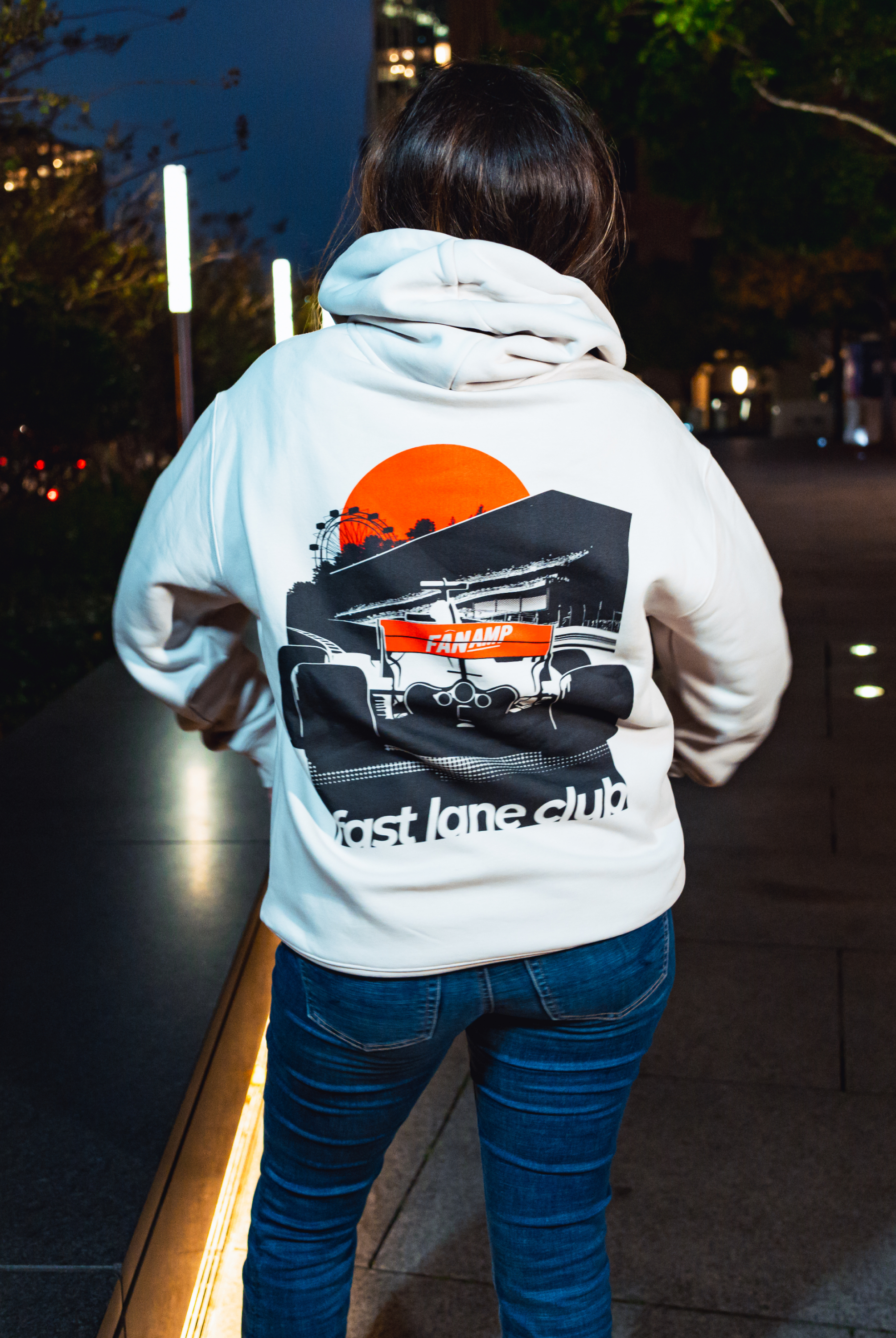 Model in NYC showing the back of the Bone Make The Pass hoodie