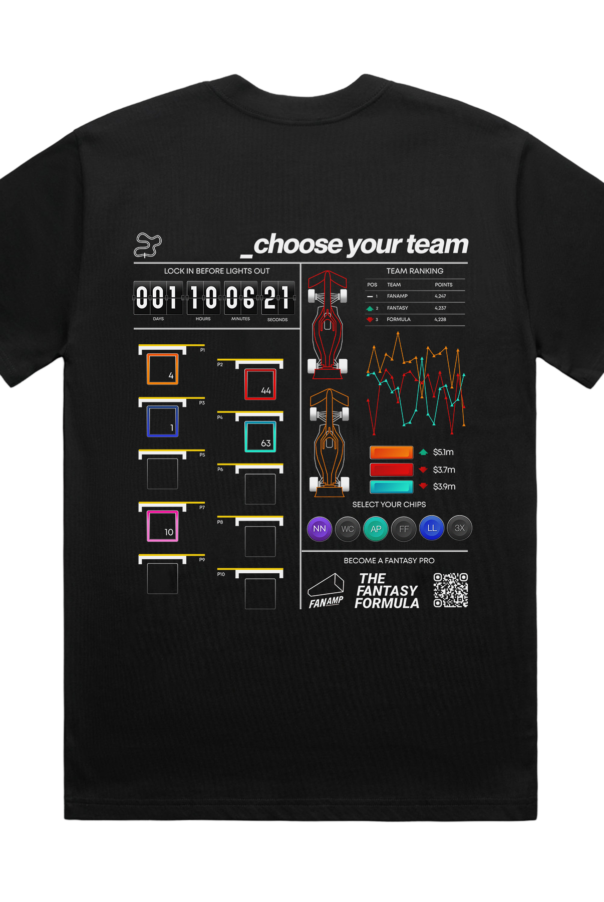 Back of the Fantasy Strategist black t-shirt