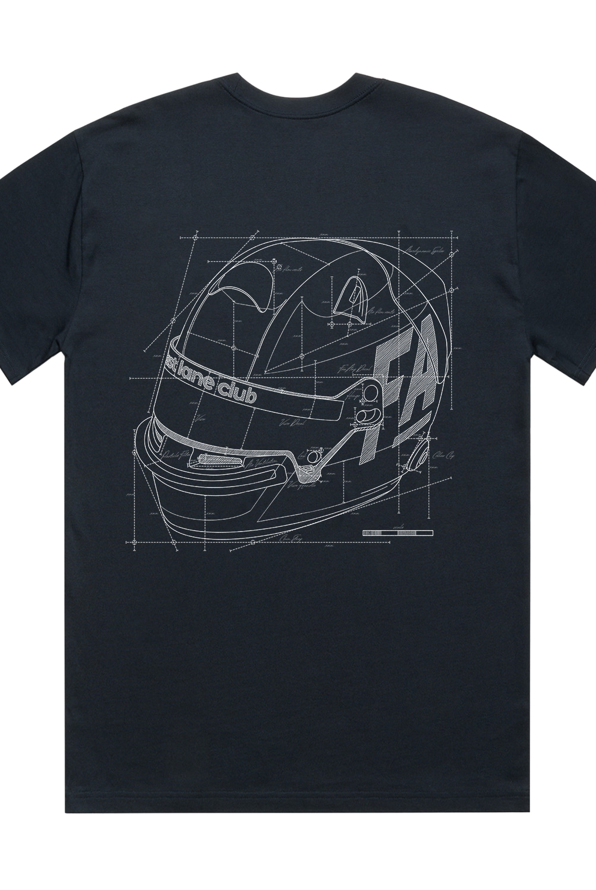 Back of the Safety First navy t-shirt