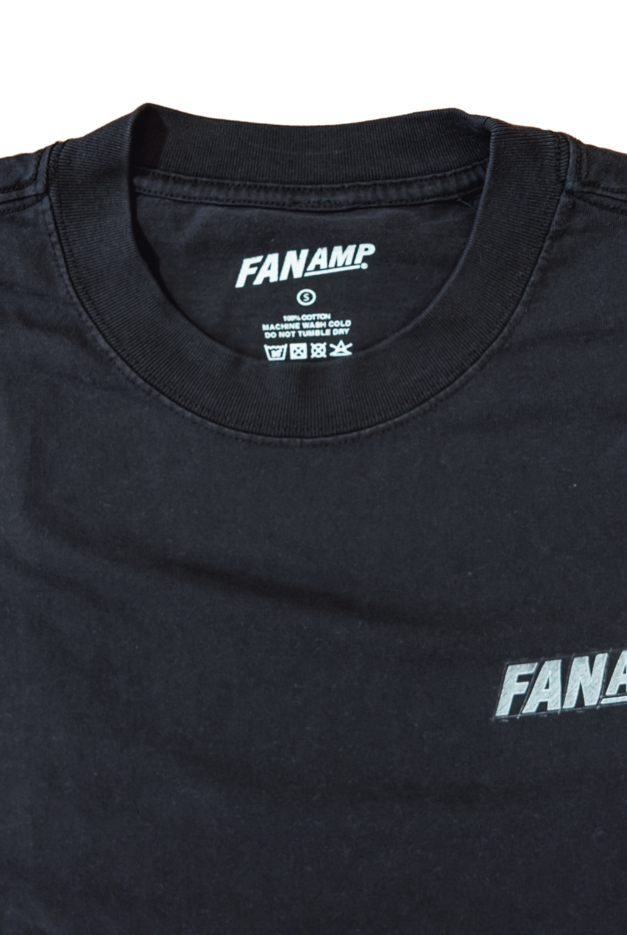 Close up of the tag of the Faded Black Safety First t-shirt