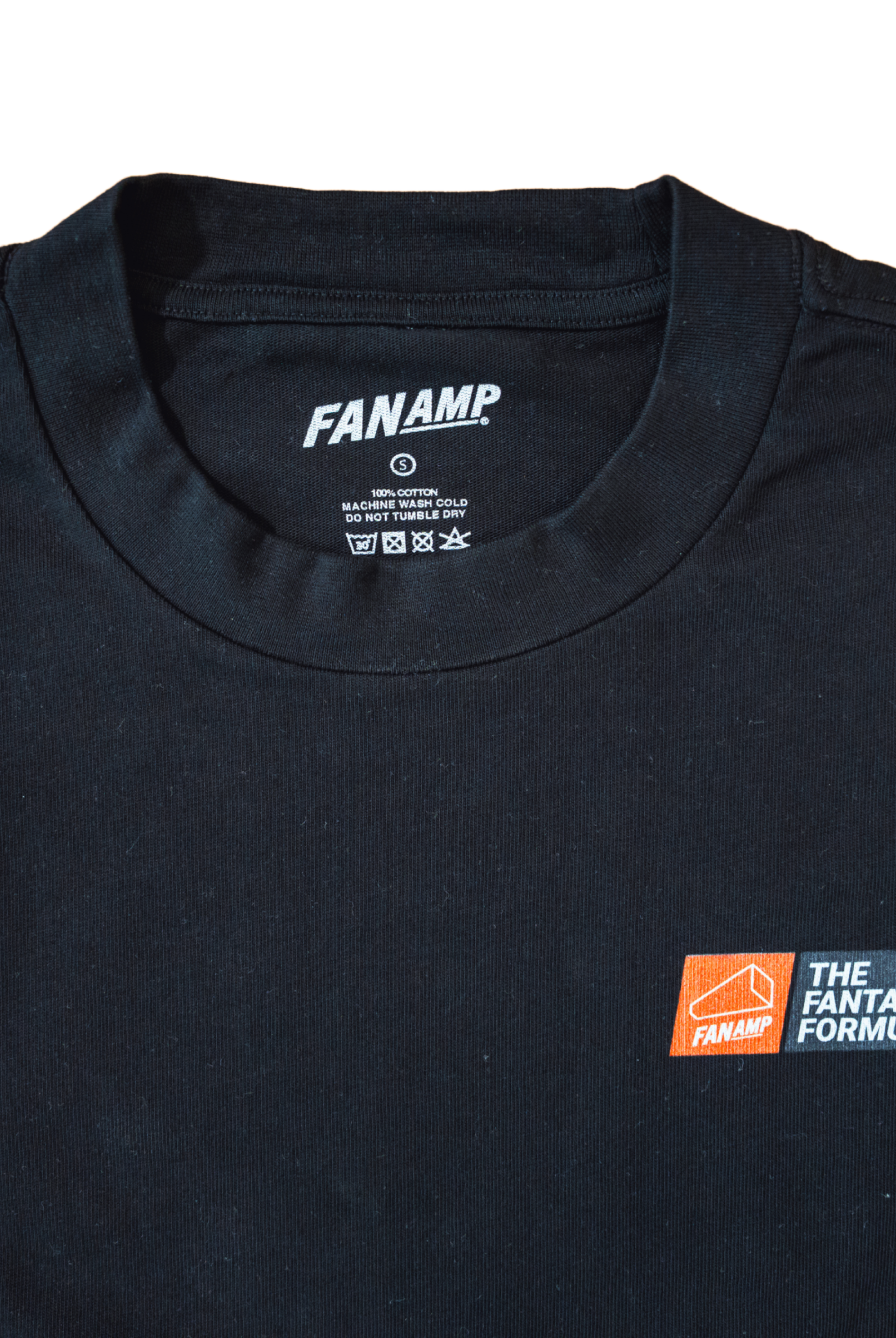 Close up of the tag of the Fantasy Strategist Faded Coal t-shirt