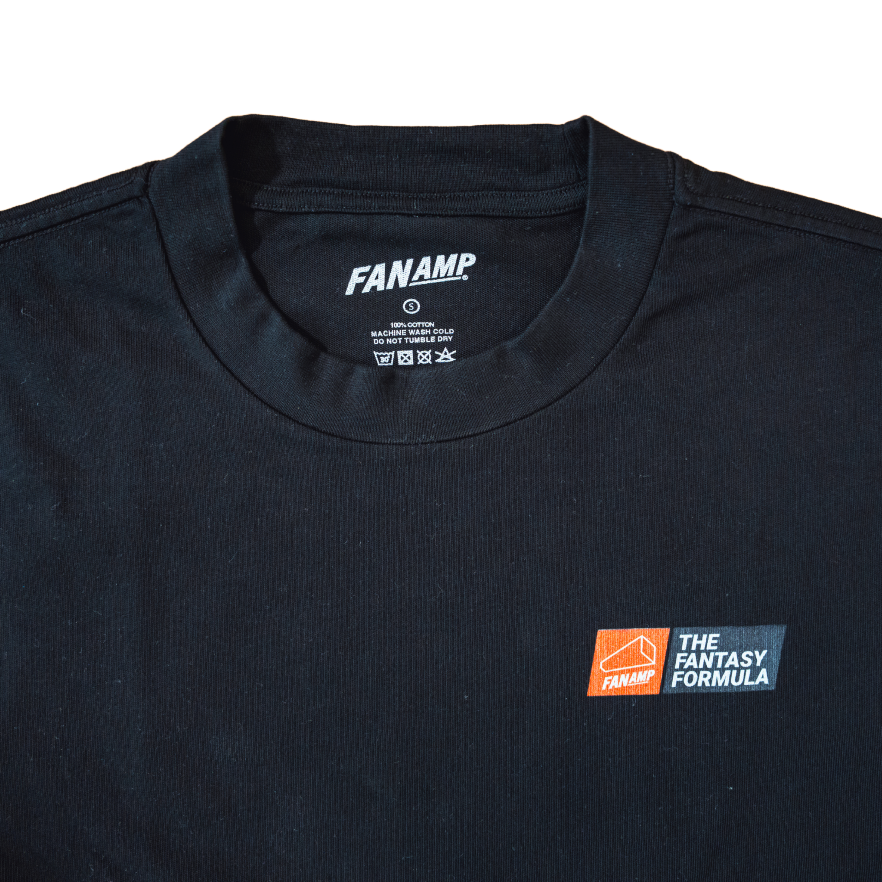 Close up of the tag of the Fantasy Strategist Black t-shirt