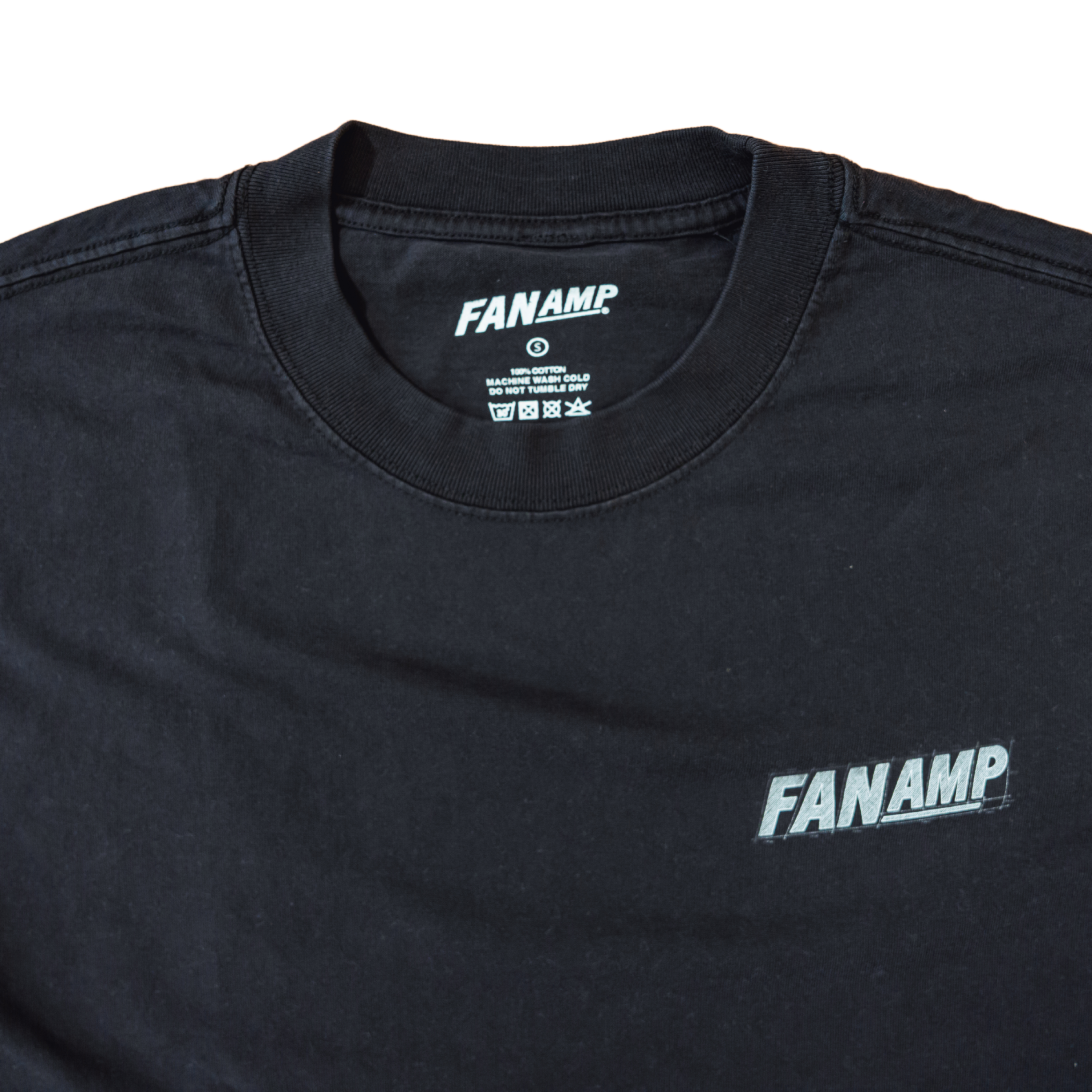 Close up of the tag of the Faded Black Safety First t-shirt