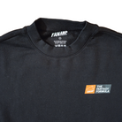 Close up of the tag of the Fantasy Strategist Black crewneck